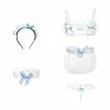 EverythingCuteClub Lingerie + Panties + Sleepwear + Socks White Blue Lace Lingerie Playful Set