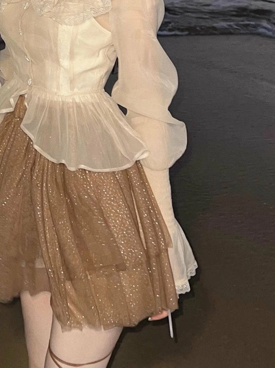 EverythingCuteClub Bottom Sand Silver Tutu Skirt 3 EverythingCuteClub Bottom Sand Silver Tutu Skirt