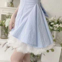 EverythingCuteClub Cloud Blue Dress With White Mesh Skirt Dress + Rompers
