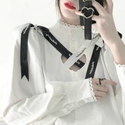 Savior Cross Ribbon Hollow Out White Shirt