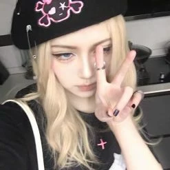 EverythingCuteClub Handmade Pinky Skeleton Berets / Hair Pin