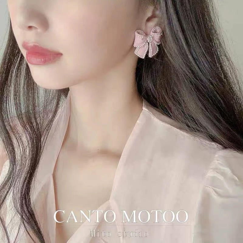 EverythingCuteClub Pink / Black Bow Earrings / Ear Clips 7 EverythingCuteClub Pink / Black Bow Earrings / Ear Clips