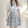EverythingCuteClub Bottom Sea Salt White Tea Skirt Plaid Pleated Jk Skirt