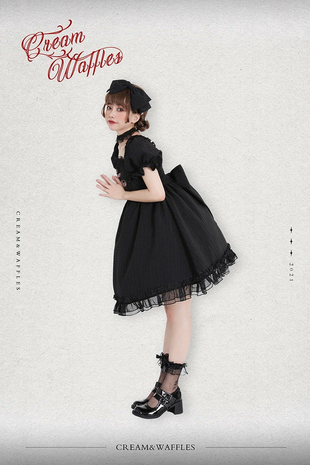EverythingCuteClub Black Choco Cream Waffle Dolly Dress One Piece Dress 17 EverythingCuteClub Black Choco Cream Waffle Dolly Dress One Piece Dress