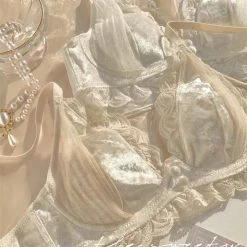 EverythingCuteClub Lingerie + Panties + Sleepwear + Socks Velvet White Rose Bralette