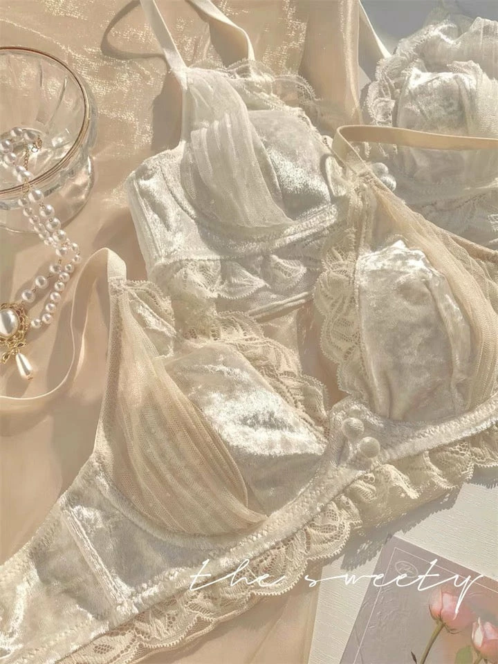 EverythingCuteClub Lingerie + Panties + Sleepwear + Socks Velvet White Rose Bralette 3 EverythingCuteClub Lingerie + Panties + Sleepwear + Socks Velvet White Rose Bralette