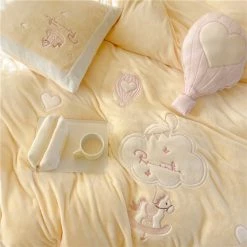 EverythingCuteClub Bed Linen / Bedding Sets Cream Yellow / Baby Blue/ Baby Pink Merry Go Round Carousel Bedding Set Duvet Cover Bed Sheet Pillow Cases