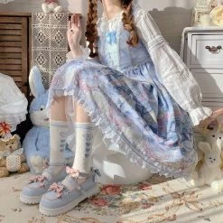 EverythingCuteClub Cats’ Tea Party Lolita Shoes Round Toes