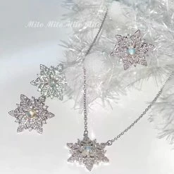 EverythingCuteClub Snow Night Snowflakes Earrings /necklace / Ring