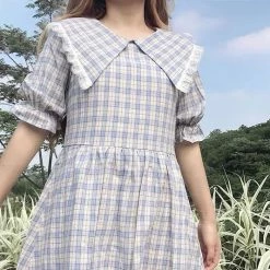 EverythingCuteClub Large Lapel Indie Pop Check Dress