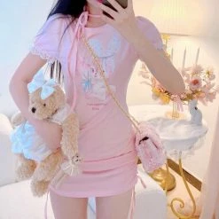 EverythingCuteClub Dress + Rompers Petit Girl Rabbit T-shirt Dress Pinky Color