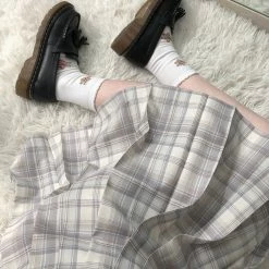EverythingCuteClub Bottom Fine Snow Skirt Plaid Pleated Jk Skirt