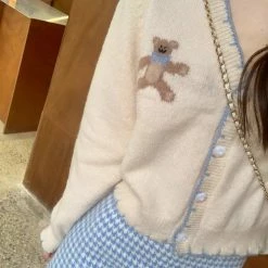 EverythingCuteClub Bottom White Blue Houndstooth Winter Mini Skirt