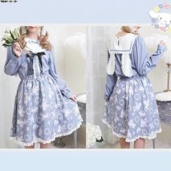 EverythingCuteClub My Melody / Cinnamoroll / Kuromi Navy Collar Rabbit Ear Dress