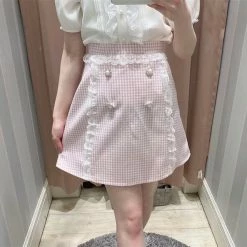 EverythingCuteClub Check Skirt Girly Lace Bottom