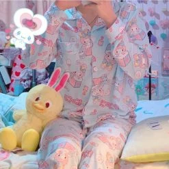 EverythingCuteClub Blue Melody Print Cotton Pyjamas Set Lounge Set Lingerie + Panties + Sleepwear + Socks