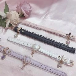 EverythingCuteClub Lingerie + Panties + Sleepwear + Socks Letter Rhinestone Pu Leather Bracelet Harajuku Fashion Japan Girly