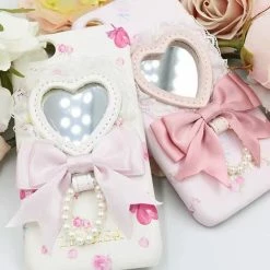 EverythingCuteClub Lizlisa Phone Case Heart Shape Mirror Boknot Phone Cases + Ipad Cases