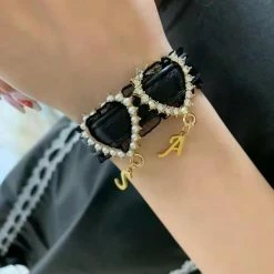 EverythingCuteClub Lingerie + Panties + Sleepwear + Socks Letter Rhinestone Pu Leather Bracelet Harajuku Fashion Japan Girly