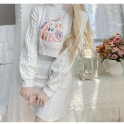 EverythingCuteClub Pinky Rabbit Sweater One Set Too Long Sleeve + Skirt Cute Outfit Bottom 14 EverythingCuteClub Pinky Rabbit Sweater One Set Too Long Sleeve + Skirt Cute Outfit Bottom
