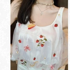 EverythingCuteClub Strawberry Mesh Top Vest