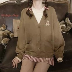 EverythingCuteClub Bear Embroidery Cardigan Sweater