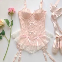 EverythingCuteClub Handmade Light Pink Ballet Corset Lingerie Lingerie + Panties + Sleepwear + Socks