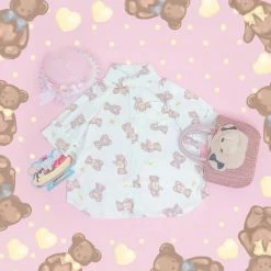 EverythingCuteClub Cream Made Chocolate Bear Doll Collar Short Sleeve Shirt