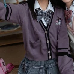 EverythingCuteClub Jackets + Puffs+ Coats Clearance Sanrio Collaboration Stripe Cardigan Purple Kuromi