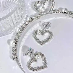 EverythingCuteClub Heart Baby Princess Rhinestone Earrings And Hairband Set Accessories