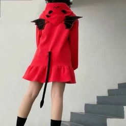 EverythingCuteClub Top Let Us Be Little Demon Red Extra Fleece Dress Pull Over Sweatshirt