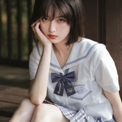 EverythingCuteClub Sanrio Collaboration Cinnamoroll Seifuku Jk Uniform Top White / Blue