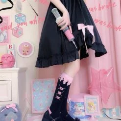 EverythingCuteClub Lingerie + Panties + Sleepwear + Socks Pink Fire Y2k Socks