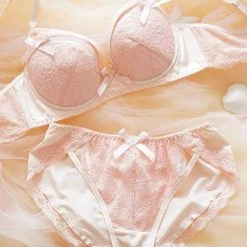 EverythingCuteClub Lingerie + Panties + Sleepwear + Socks Japanese Girly Lace Pierced Bra Sets Big Size Availabe