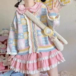 EverythingCuteClub Colourful Bear Cardigan