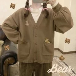 EverythingCuteClub Bear Embroidery Cardigan Sweater