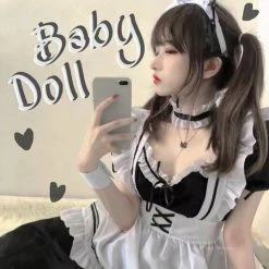 EverythingCuteClub Maid Cafe Cosplay Costume Lingerie Lounge Set Lingerie + Panties + Sleepwear + Socks
