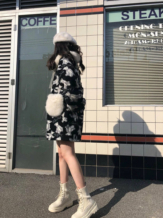 EverythingCuteClub Black White Teddy Bear Long / Short Coat Jackets + Puffs+ Coats 6 EverythingCuteClub Black White Teddy Bear Long / Short Coat Jackets + Puffs+ Coats