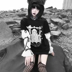 EverythingCuteClub Dark Goth Cat Ear Rose Fantasy Anime Hoodie Chiffon