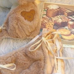 EverythingCuteClub Teddy Bear Fleece Bralette Girly Lingerie + Panties + Sleepwear + Socks