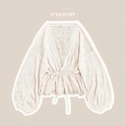 EverythingCuteClub Jackets + Puffs+ Coats Cream Girl Retro Style Thin Cardigan Sweater