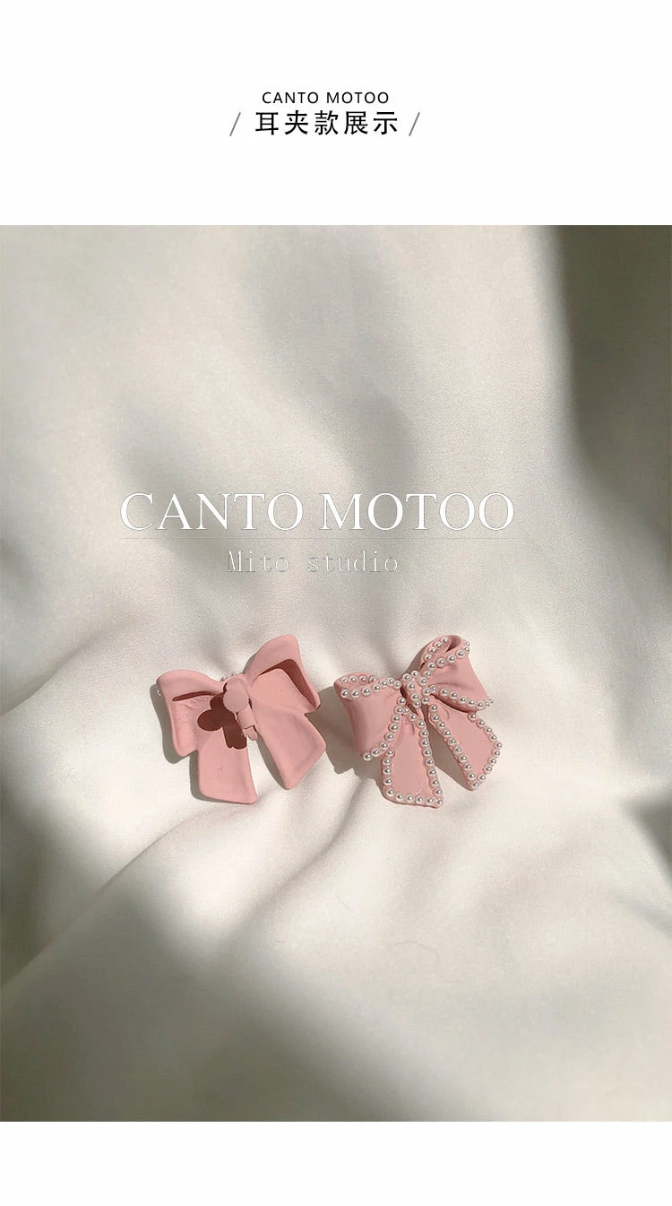 EverythingCuteClub Pink / Black Bow Earrings / Ear Clips 4 EverythingCuteClub Pink / Black Bow Earrings / Ear Clips