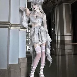 Blood Supply Rose Funeral 4 Layer Elegant Gothic Lace Fish Tail Skirt