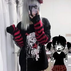 EverythingCuteClub Top Pre-order Punk Girl Black Red Long Sleeve T-shirt