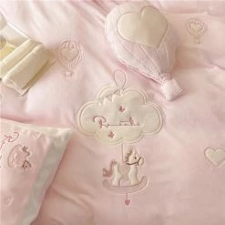 EverythingCuteClub Bed Linen / Bedding Sets Cream Yellow / Baby Blue/ Baby Pink Merry Go Round Carousel Bedding Set Duvet Cover Bed Sheet Pillow Cases