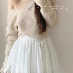 EverythingCuteClub Lace Design Shoulder Sweater Top