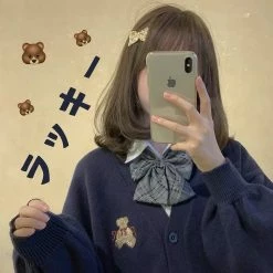 EverythingCuteClub Bear Embroidery Cardigan Sweater