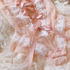 EverythingCuteClub The Dream Of White Peach Lace Lingerie Babydoll Lingerie + Panties + Sleepwear + Socks