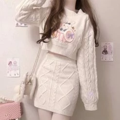 EverythingCuteClub Pinky Rabbit Sweater One Set Too Long Sleeve + Skirt Cute Outfit Bottom 10 EverythingCuteClub Pinky Rabbit Sweater One Set Too Long Sleeve + Skirt Cute Outfit Bottom