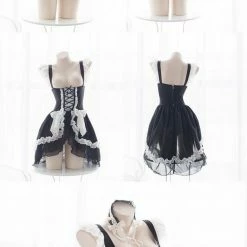 EverythingCuteClub Gothic Maid Dress Include Panties Cosplay/ Lounge Sets Dress + Rompers